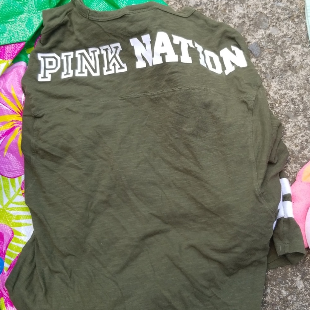 navy green pink quarter sleeve shirt